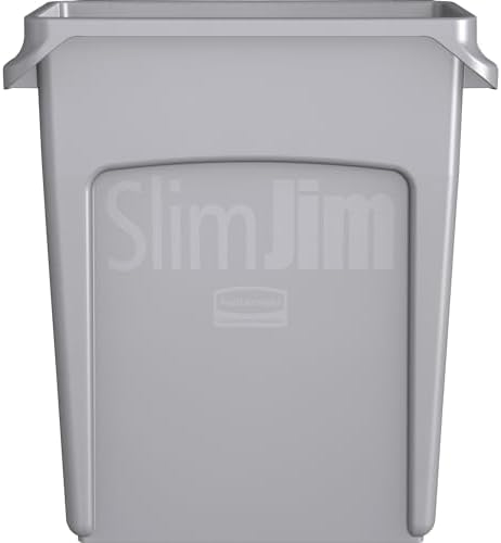 Rubbermaid Commercial Products Slim Jim Trash/Garbage Can with Venting Channels, 16-Gallon, Gray, for Kitchen/Office/Workspace, Pack of 4 - Image 5