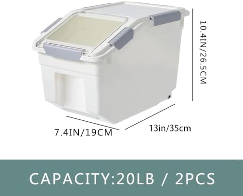 20Lb Food Storage Container with Scoop with Handle & Wheels, 2 Pack - Image 2