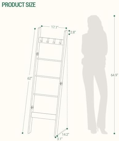 Hzuaneri Blanket Ladder Decorative Quilt Rack with 4 Removable Hooks - Image 2
