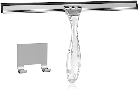 AmazerBath Squeegee for Shower Glass Door, Shower Squeegee for Glass Doors - All-Purpose Squeegee with Hook for Shower Doors, Windows, Mirrors, Tiles and Car Glass, 12 Inches - Clear by AmazerBath