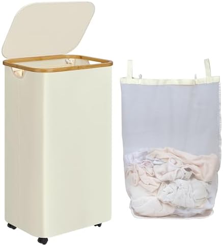 IEGrow Laundry Hamper with Wheels 110L Clothes Basket for Laundry,Beige by iEGrow