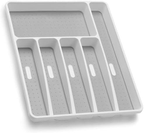 Loyareal Silverware Organizer Utensil Organizer Holder Kitchen Drawer Organizer Plastic Silverware Tray for Drawer Flatware Organizer 6 Compartment White by Loyareal