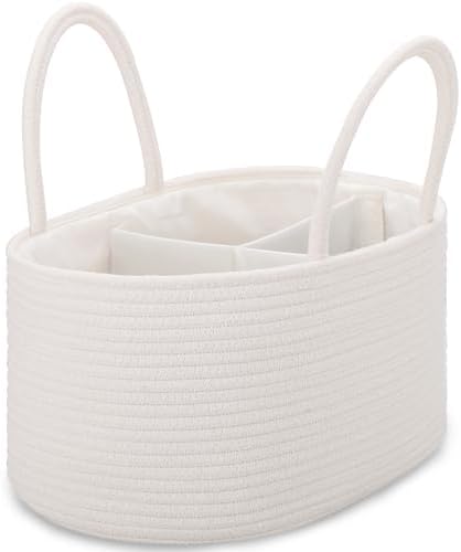 COMSE Large Cotton Rope Baby Diaper Caddy Organizer with Handles, White by COMSE