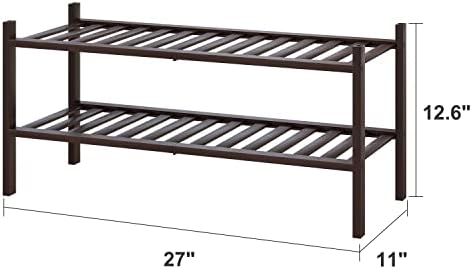 viewcare 2-Tier Shoe Rack for Entryway, Bamboo Shoe Rack for Closet, Free Standing Shoe Racks for Indoor Outdoor, Stackable Shoe Shelf Storage Organizer for Hallway Closet - Image 3