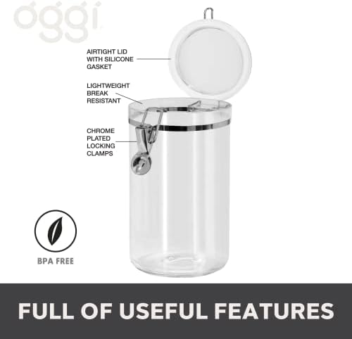Oggi Large Clear Canister with Clamp Lid, 72 oz - Large Airtight Food Storage Container, for Kitchen & Pantry Storage of Bulk, Dry Foods, Pasta, Flour, Sugar, Coffee, Rice, Tea, Spices & Herbs - Image 2