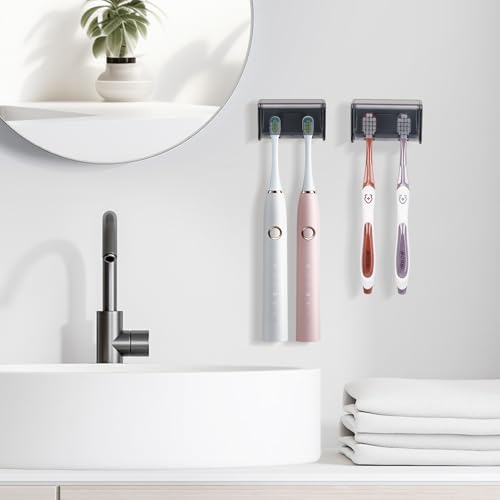 2 PCS Toothbrush Holders Wall Mounted with Cover (2, Transparent Black) - Image 2