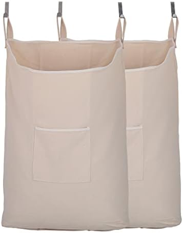 Laundry Hamper with Front Pocket,Door Hanging Laundry Bag, Beige, 2PC X 65L by GORISEN