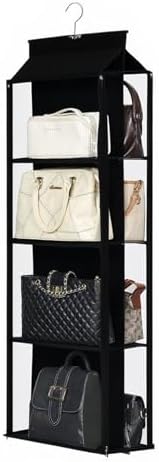 8 Grids in 1 Rotatable Hanging Purse Handbag Organizer with Double Zippers, Visible Purse Organizer for Closet, Fully Enclosed Handbag Storage Holder-Black by Remittur