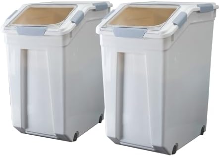 HANAMYA 33 Liter / 50 lbs Rice Storage Container with Measuring Cup, BPA free, For Rice | Grain | Pet Food | Flour, 2 count, White by HANAMYA