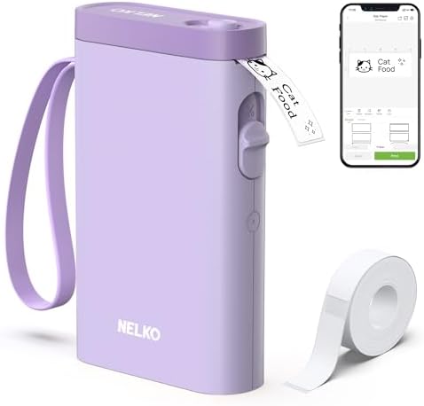 Nelko P21 Label Maker Machine with Tape, Bluetooth Label Printer, Purple by NELKO