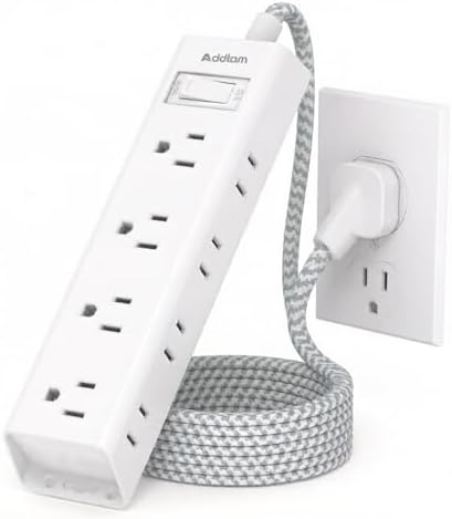 White Braided Power Strip Surge Protector with 12 Outlets by Addtam