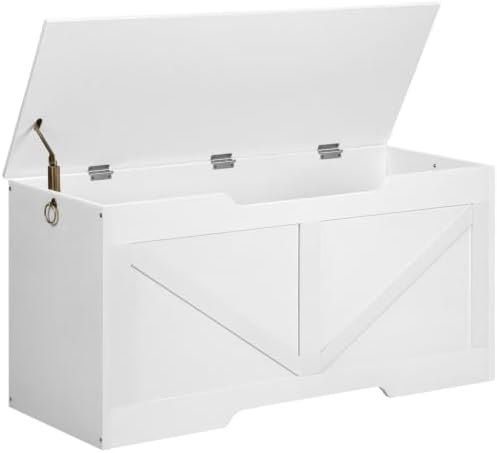HOOBRO Storage Bench, 39.4” Retro Wooden Storage Chest with U-Shaped Cut-Out Pull, Safety Hinge, Supports 330 lb and Easy Assembly for Toy Box Organizer (White) WT771CW01G1 by HOOBRO