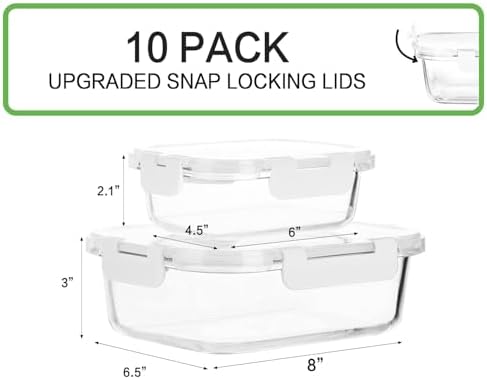 M MCIRCO 10 Pack Glass Food Storage Containers with Lids, White - Image 2