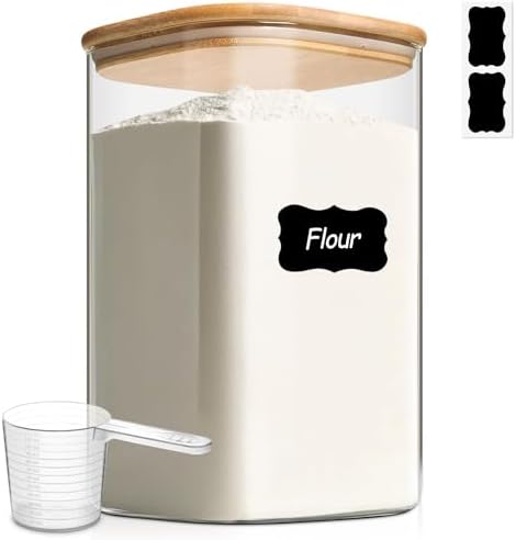 ComSaf Glass Storage Jars with Bamboo Lids 4.6 Qt Large Pantry Square by ComSaf