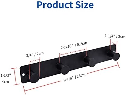Small Coat Rack Wall Mounted, Black Coat Hooks Adhesive & Screw in, Stainless Steel Wall Hooks for Hanging Hat Towels Clothes, Metal Hook Rail with 4 Round Hangers - Image 2