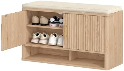 Fluted Shoe Storage Bench, Entryway Bench with Adjustable Shelves - Image 7