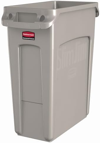 Rubbermaid Commercial Products SLIM JIM Plastic Rectangular Trash/Garbage Can/Bin with Venting Channels 16 GALBeige for Kitchens/Classrooms/Offices/Back of House by RubbermaidCommercialProducts