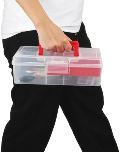 JUXYES Plastic Fishing Tackle Box Organizer with Removable Dividers, Clear Fishing Tackle Storage Boxes with Handle, 2 Layer Fishing Tackle Tray Box Lure Box, Red (Pack of 2) - Image 5