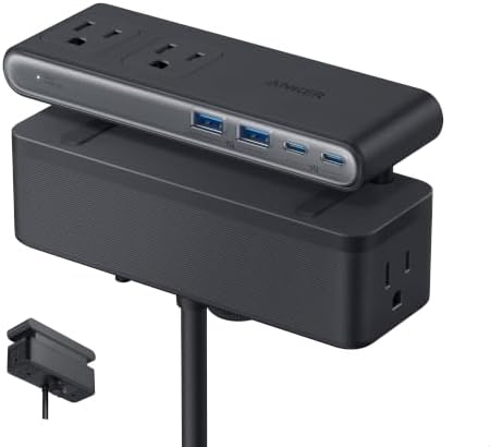 Anker Nano Power Strip, Desk Clamp, 70W Max, 1500J Surge Protector, 2 USB C by Anker