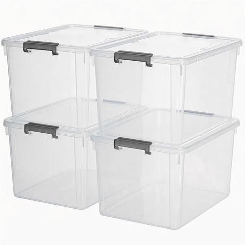 Citylife 4-Pack 44.4 QT Clear Plastic Storage Bins with Latching Lids by CITYLIFEHomeOrganization