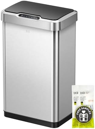 EKO Mirage-T 50 Liter / 13.2 Gallon Touchless Rectangular Motion Sensor Trash Can or Recycling Bin, Brushed Stainless Steel Finish by Unknown