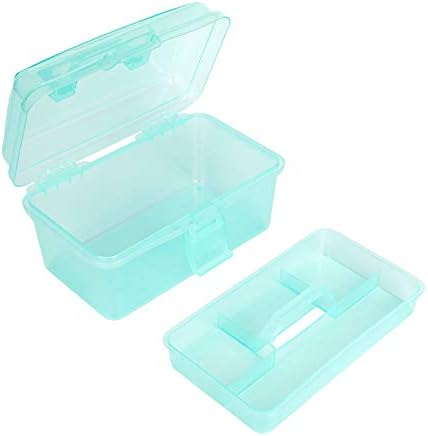 Multipurpose Plastic Art and Craft Supply Storage Container Bin Case with Removable Tray and Handle, First Aid Box Organizer, Clear&Green - Image 3