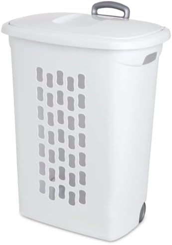 Sterilite 9-Pack Ultra Wheeled Hamper, Laundry Basket w/Flip-Top Lid & Retractable Handle - Plastic Rolling Clothes Storage Cart with Ventilated Holes for Home, Apartment or Dorm by Sterilite