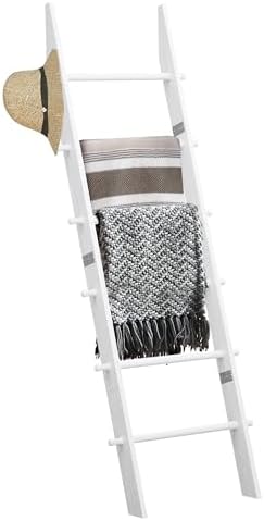 TEAKMAMA 6-Tier 5.4ft Blanket Ladder with Hanging Knobs White by TEAKMAMA