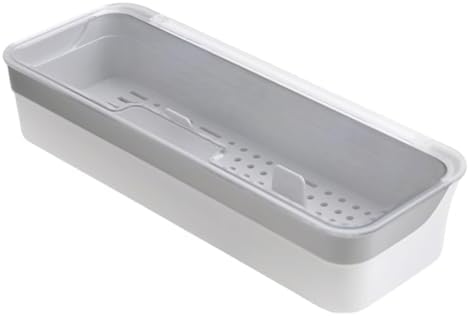 Plastic Kitchen Drawer Organizer with Lid and Drainer Stackable Utensil Holder for Countertop Silverware Tray Flatware Organizers - 13x4.7x2.4 Inch Spatula Cutlery Storage Box by AIYoo