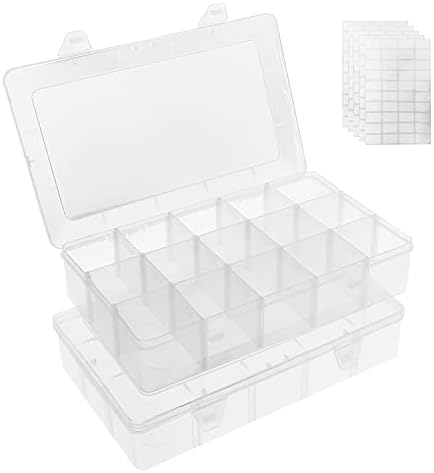 Umirokin 2 Pack 15 Grids Clear Plastic Organizer Box with Adjustable Dividers, Craft Storage Containers for Jewelry, Beads, Screws, Tackle Box, Washi Tapes, Small Parts Organizer for Arts and Crafts by Umirokin