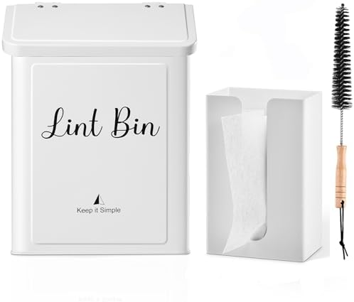 SUBEKYU Magnetic Lint Bin and Dryer Sheet Holder Set for Laundry Room,White by SUBEKYU