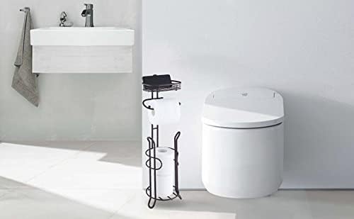 SunnyPoint Bathroom Heavyweight Toilet Tissue Paper Roll Storage Holder Stand with Reserve and Shelve, The Reserve Area Has Enough Space to Store Mega Rolls. (Bronze) - Image 4