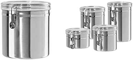 Oggi Stainless Steel Kitchen Canister 152oz + Oggi Stainless Steel 4 pc Food Storage Container Set - Ideal for Kitchen Storage by OGGI