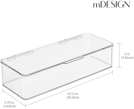 mDesign Long Plastic Playroom/Gaming Storage Organizer Box Containers with Hinged Lid for Shelves or Cubbies, Holds Small Toys, Building Blocks, Puzzles, Markers, Controllers, Crayons, 2 Pack, Clear - Image 4