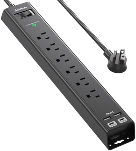 Power Strip Surge Protector with 6 AC Outlets and 4 USB Ports (2 USB-C) by Addtam