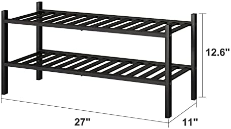 viewcare 2-Tier Black Bamboo Shoe Rack for Entryway, Stackable | Foldable | Natural, Shoe Shelf Storage Organizer for Hallway Closet, Free Standing Shoe Racks for Indoor Outdoor - Image 3