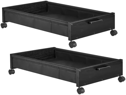 FOUCSSOMEI Under Bed Storage with Wheels, Wooden Under Bed Drawers On Wheels, Rolling Under Bed Shoe Storage, Space Saving, Black,50L by FOUCSSOMEI