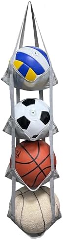 4-Tier Mesh Ball Storage Organizer, Basketball Holder for Garage, Sports Ball Storage for Basketballs, Toys and Snacks by Unknown