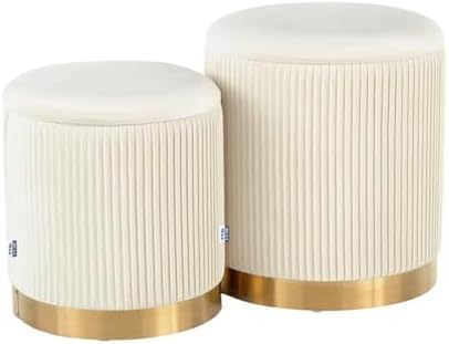 YYW HOME Round Ottoman with Storage Set of 2 White Vanity Stool Foot Rest by YYWHOME