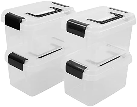 Jekiyo 2.5 Quart Plastic Latching Box, Clear Bin with Black Handle, 4 Packs by Jekiyo