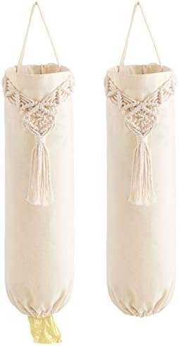 Mkono Plastic Grocery Bag Holder 2 Pack Medium Macrame Boho Trash Dispenser by Mkono
