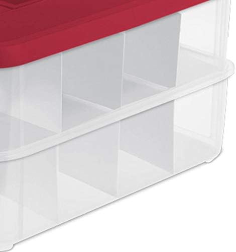 Sterilite 1427 Stack & Carry 2 Layer 24 Ornament Storage Box, Red Lid and Handle, See-through layers - Image 3