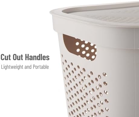 Mind Reader Slim Laundry Hamper with Lid, 60L Clothes Basket, Ventilated Plastic, Ivory - Image 4