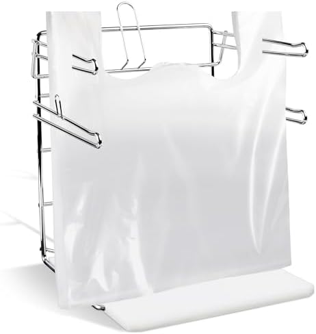 Bag Holder Stand for Plastic Bags – 15.7”Wx12.4”Dx12.4”H Metal Grocery Sack Holder and Dispenser Chrome T Shirt Bag Holder Rack Shopping Bag Holders for Grocery Bags for Retail and Store Use by RARELEMON