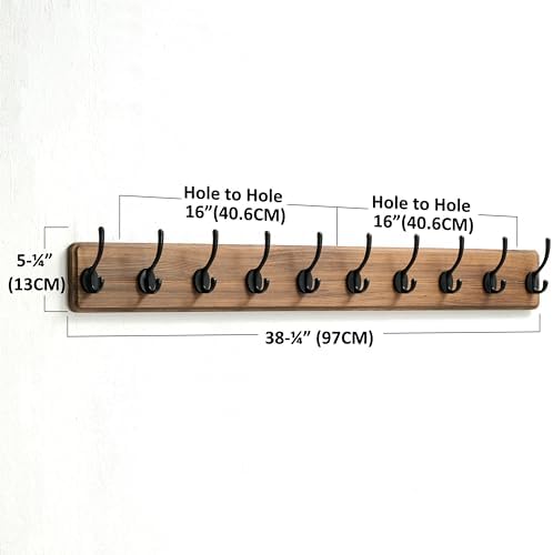 Dseap Wall Mounted Coat Rack: 38-1/4" Long, Patented, Heavy-Duty, 10-Double-Hooks Wooden Hanger Rail for Winter Coats, Hat, Jacket, Clothing - Natural & Black - Image 6