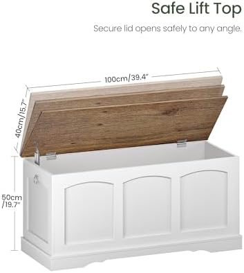 CHOEZON 39.4" Storage Chest Bench with Safety Hinge Wooden Storage Bench, Entryway Shoe Bench, Toy Chest for Living Room, Bedroom, Hall, White and Walnut MCW12WL - Image 2