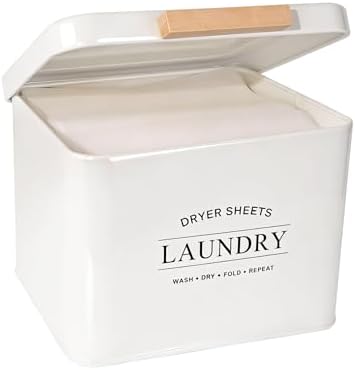 Dryer Sheet Holder with Hinged Lid, Wooden Handle & Large Capacity by CANDCO