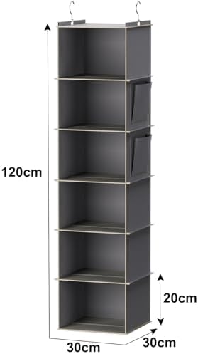 YOUDENOVA Hanging Closet Organizer and Storage, 6-Shelf, Grey - Image 3