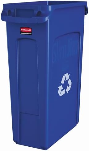 Rubbermaid Commercial Products Slim Jim Plastic Rectangular Recycling Bin/Trash Can with Venting Channels 23 Gal Blue for Kitchens/Classrooms/Offices/Back of House by RubbermaidCommercialProducts