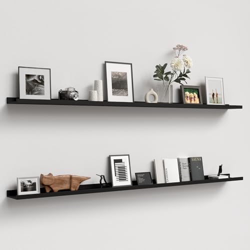 Boswillon Floating Shelves Set of 2, Long Wall Shelf with Lip, 72in, Black by Boswillon